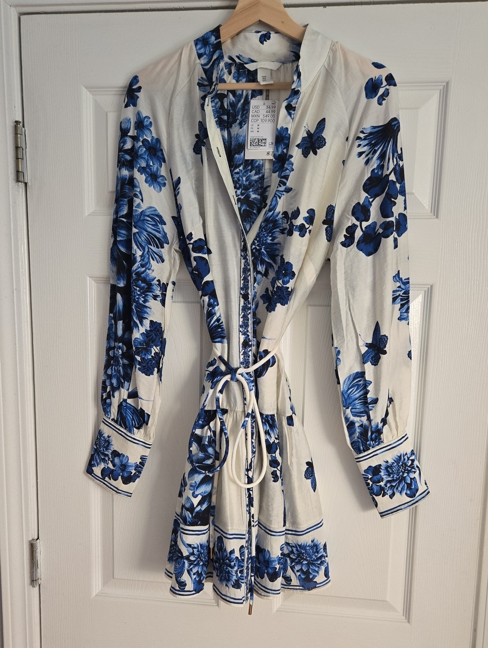 H&M NWT M Blue Flower Long Sleeve Dress
